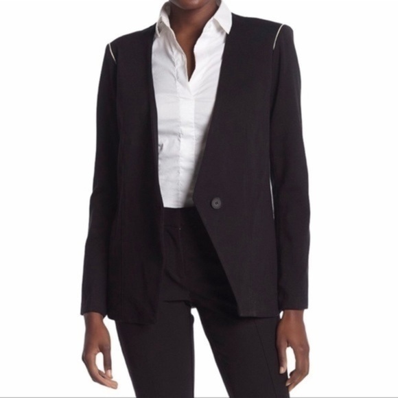AMANDA + Chelsea 1X career work blazer piped shoulder Ponte jacket - Picture 6 of 6